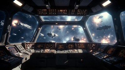 Spaceship Bridge Space Battle View
