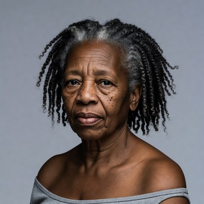 Elderly African-American woman with gray dreadlocks