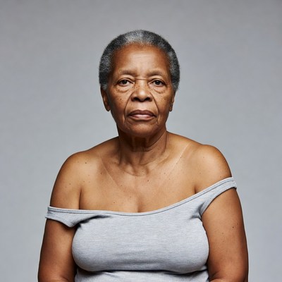 Elderly African-American woman in gray top