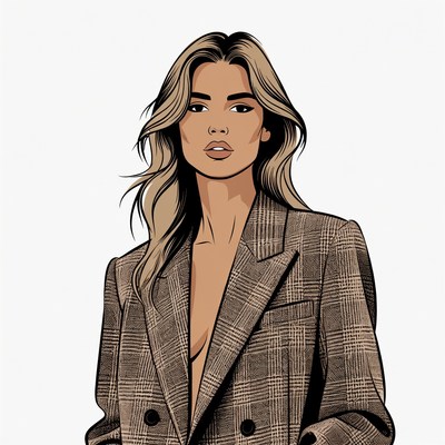 Blonde woman in plaid blazer