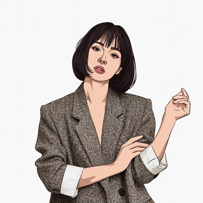 Asian woman in tweed blazer