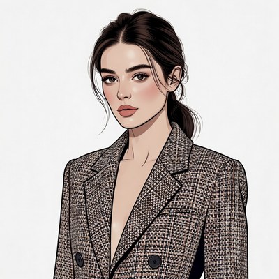 Woman in checkered blazer