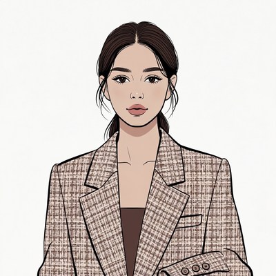 Asian woman in checkered blazer