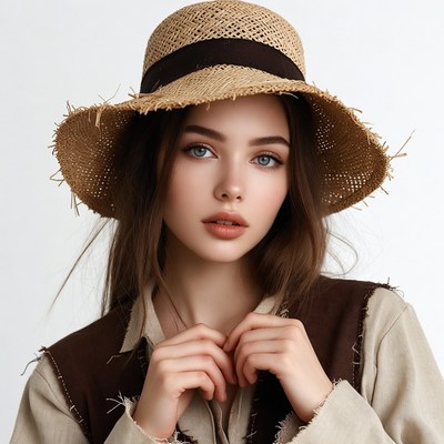 Woman wearing straw hat