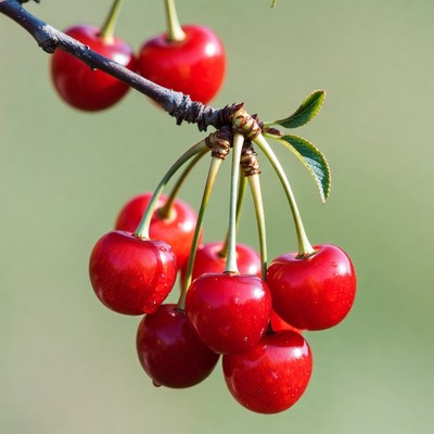 Ripe red cherries on branch