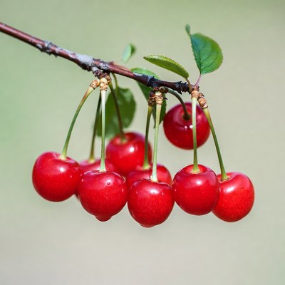 Ripe red cherries on branch