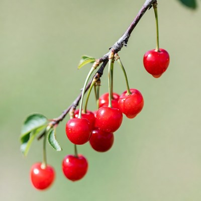 Ripe red cherries on branch