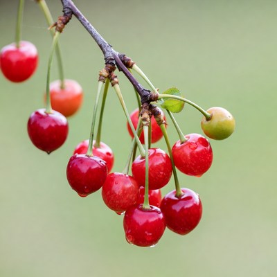 Ripe red cherries on branch