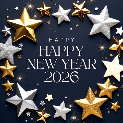 Happy New Year 2026 Golden Stars