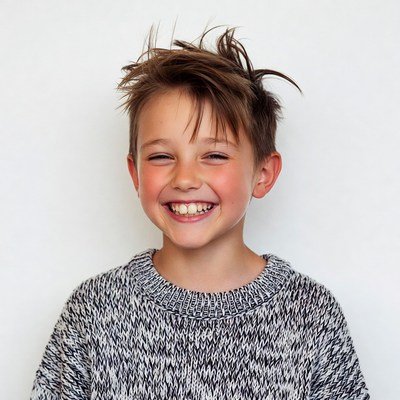 Boy smiling with messy hair