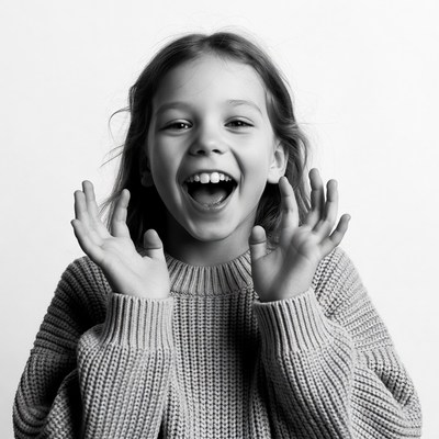 Girl laughing with hands raised