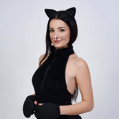 Woman in black cat costume