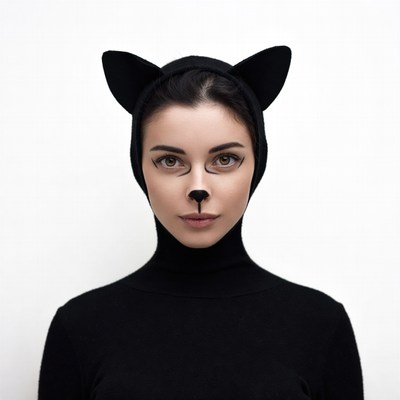 Woman in black cat costume