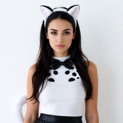 Woman in cat costume with ears and tail