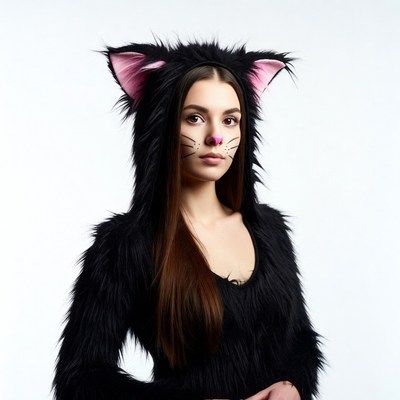 Woman in black cat costume