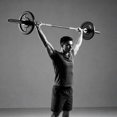 Muscular man overhead barbell lift