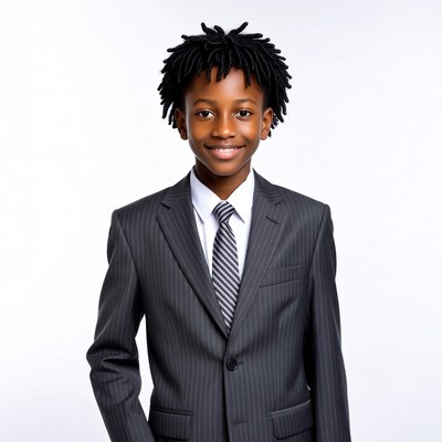 African-American boy in pinstripe suit