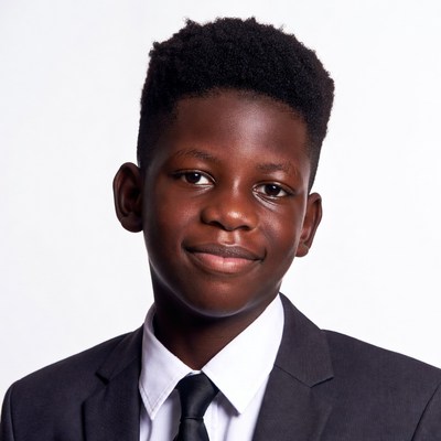 Young Black boy in suit smiling