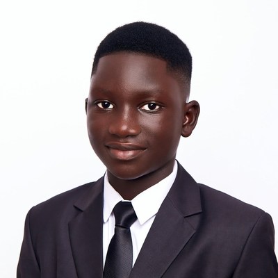 African boy in black suit