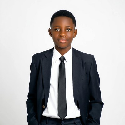 African boy in black suit