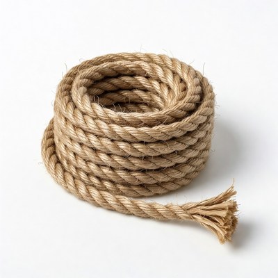Coiled Brown Rope on White Background