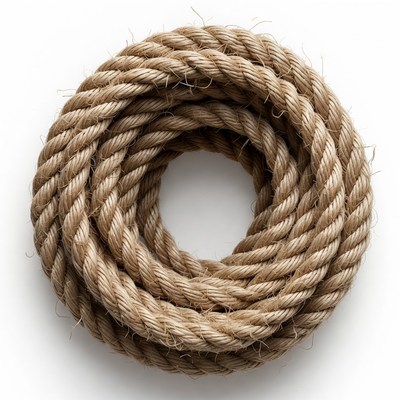 Coiled Brown Rope on White