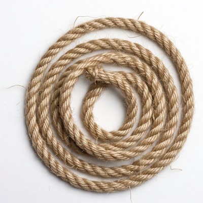 Coiled Brown Rope on White Background