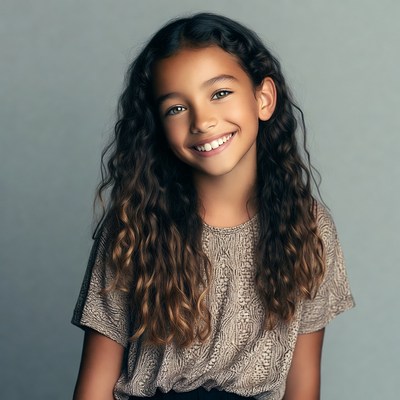 Smiling mixed-race girl with curly hair