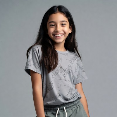 Smiling Asian girl in bird t-shirt