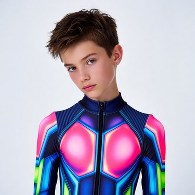 Boy in neon futuristic bodysuit