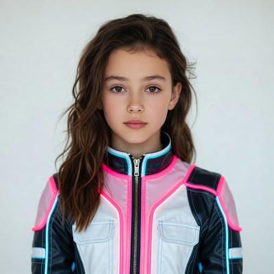 Girl in neon futuristic jacket