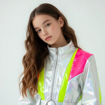 Girl in shiny silver pink jacket