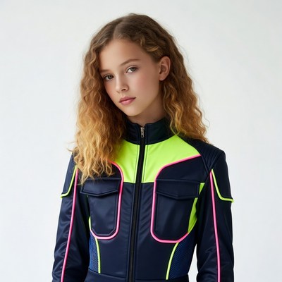 Teen girl in neon-trimmed jumpsuit