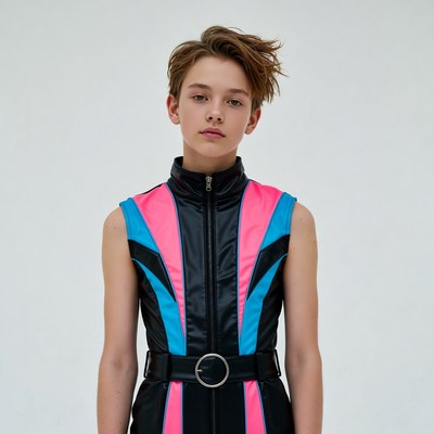 Teen boy in colorful shiny vest