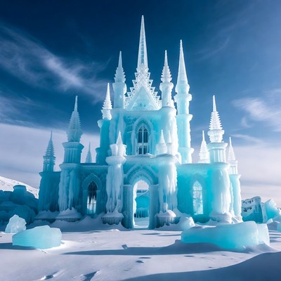 Ice Sculpture Castle in Snow