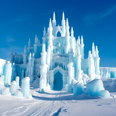 Majestic Ice Castle in Snow