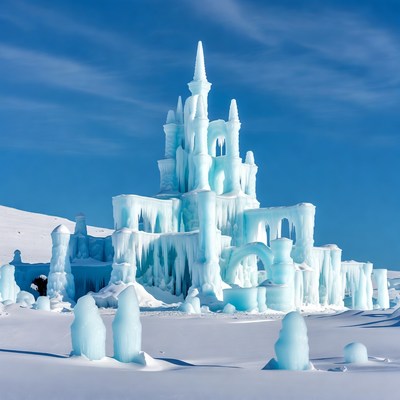 Ice Castle in Snowy Landscape