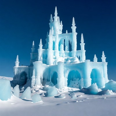 Ice Sculpture Castle in Snow
