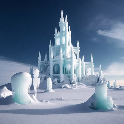Ice Castle in Snowy Landscape