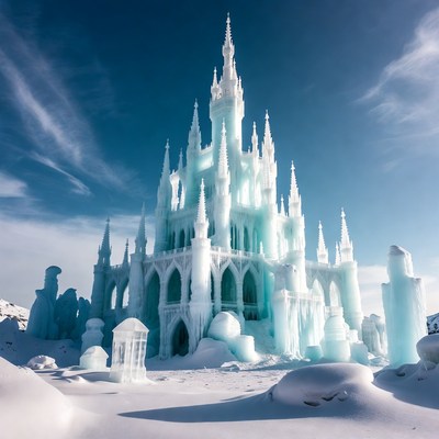 Ice Castle in Snowy Landscape