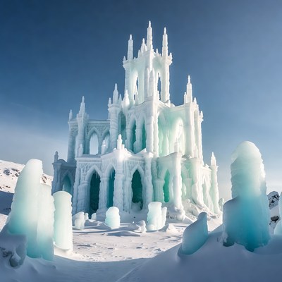 Ice Castle in Snowy Landscape