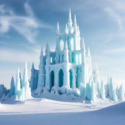 Ice Castle in Snowy Landscape