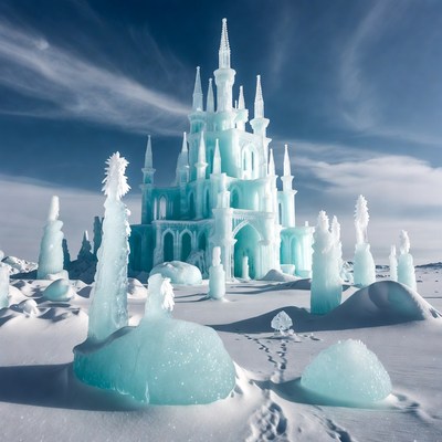 Ice Castle in Snowy Landscape