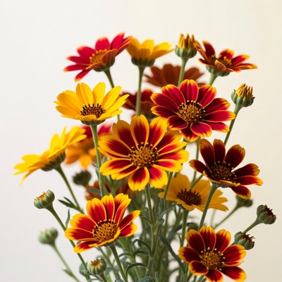 Vibrant bouquet of red yellow daisies