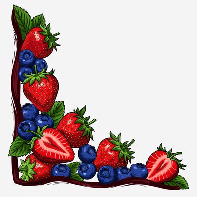 Strawberry Blueberry Corner Border Illustration