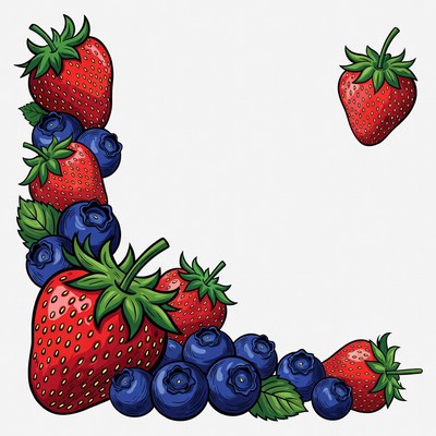 Strawberry Blueberry Corner Border Illustration