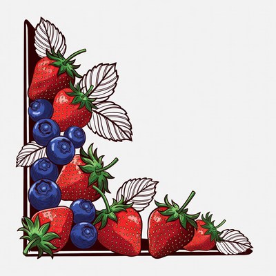 Strawberries and Blueberries Corner Illustration