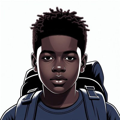 African-American boy with backpack