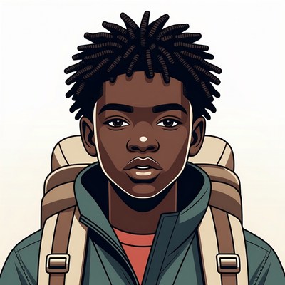 African-American boy with backpack