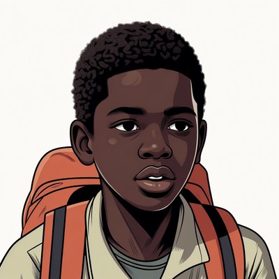 African-American boy with orange backpack